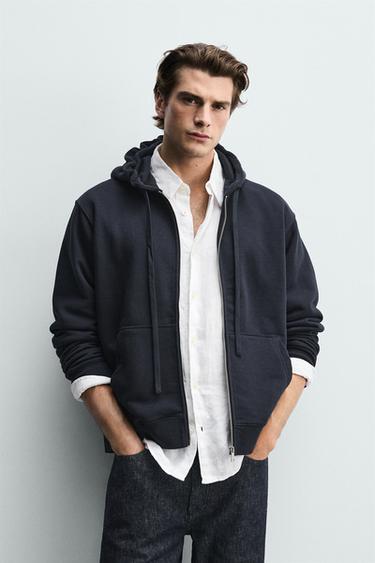 RELAXED FIT ZIP-UP HOODIE - Navy blue by Zara