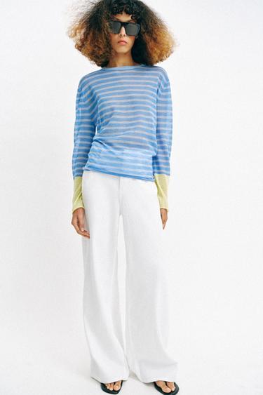 STRIPED KNIT JUMPER - Sky blue by Zara