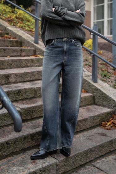 JEANS TRF BAGGY BARREL بخصر متوسط - أزرق الخاص بـ Zara