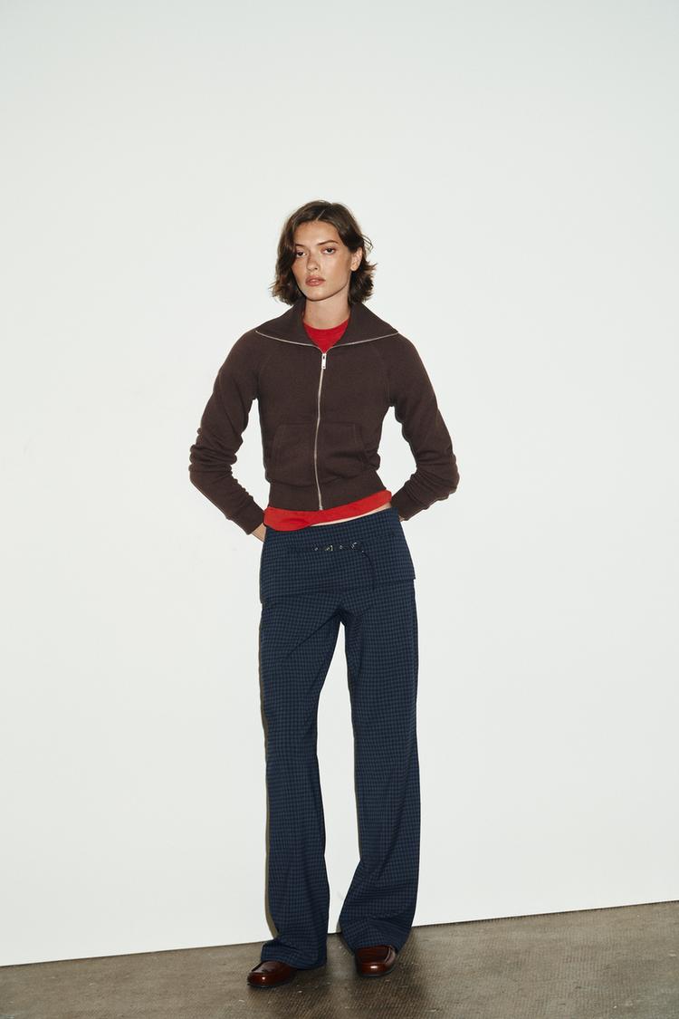 CHECKED TROUSERS WITH BELT Indigo ZARA United Kingdom