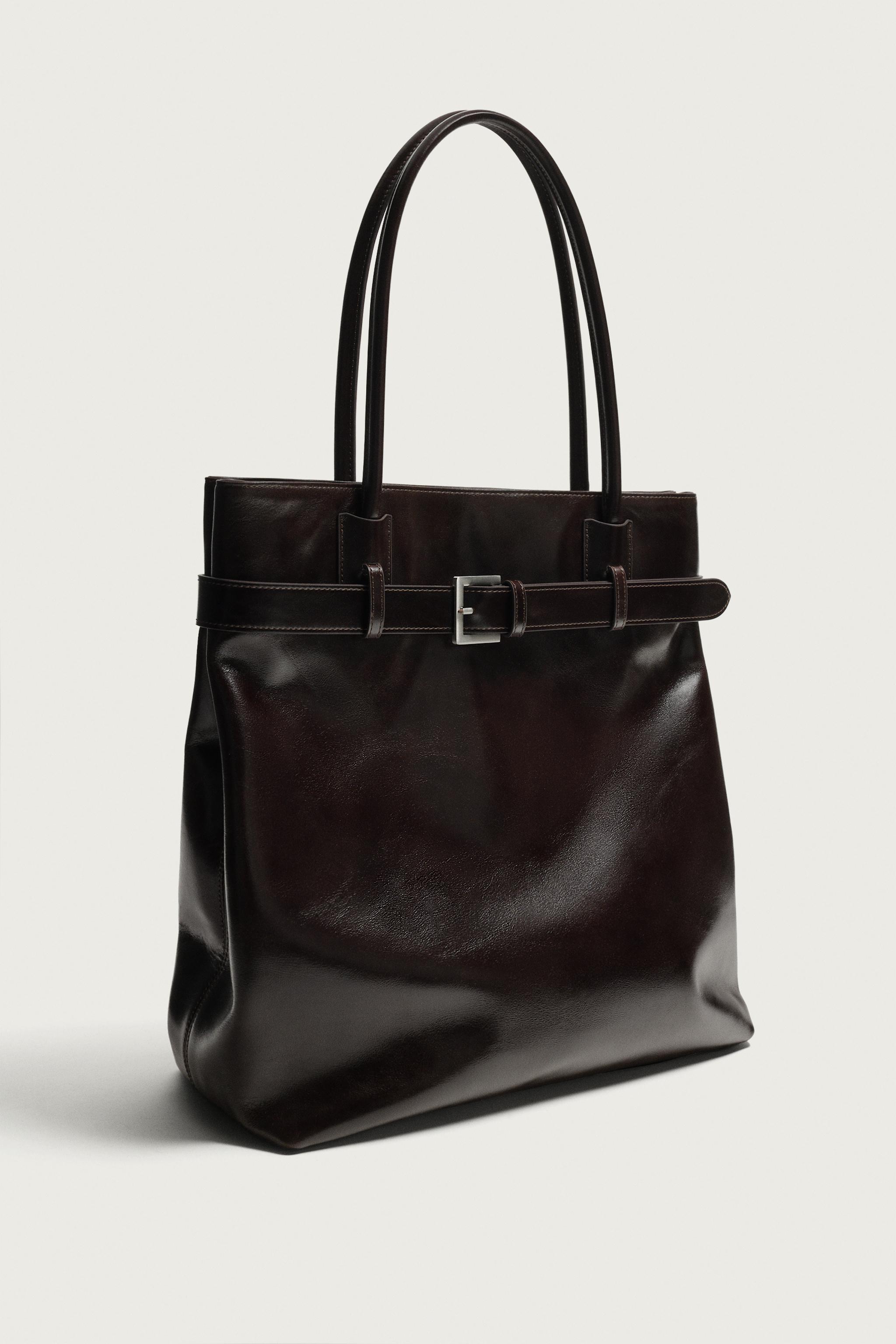 LEATHER SHOPPER WITH BELT DETAIL — Brown (alternate view)