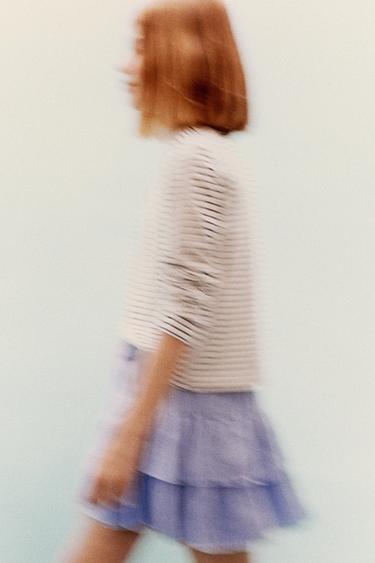 LINEN-BLEND BERMUDA SKORT WITH RUFFLES - Blue by Zara