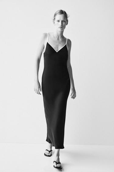 CONTRAST SATIN MIDI DRESS - Black by Zara