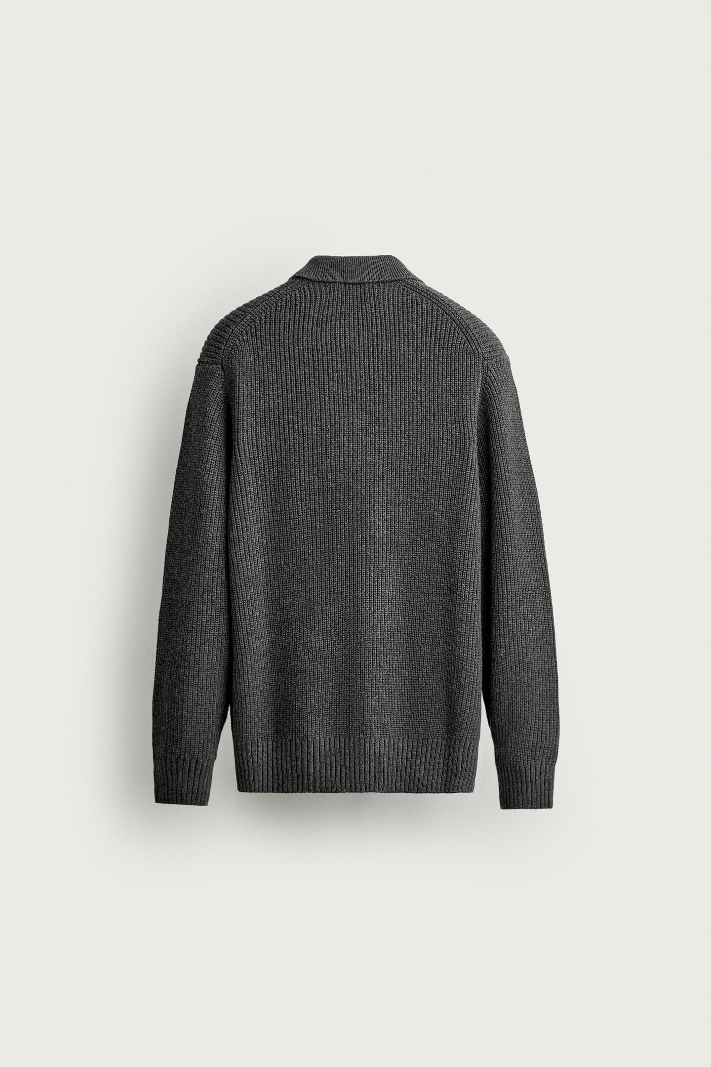 Мужское поло Zara Cotton-Wool Purl Knit Polo, цвет: Антрацитовый серый — фото 8