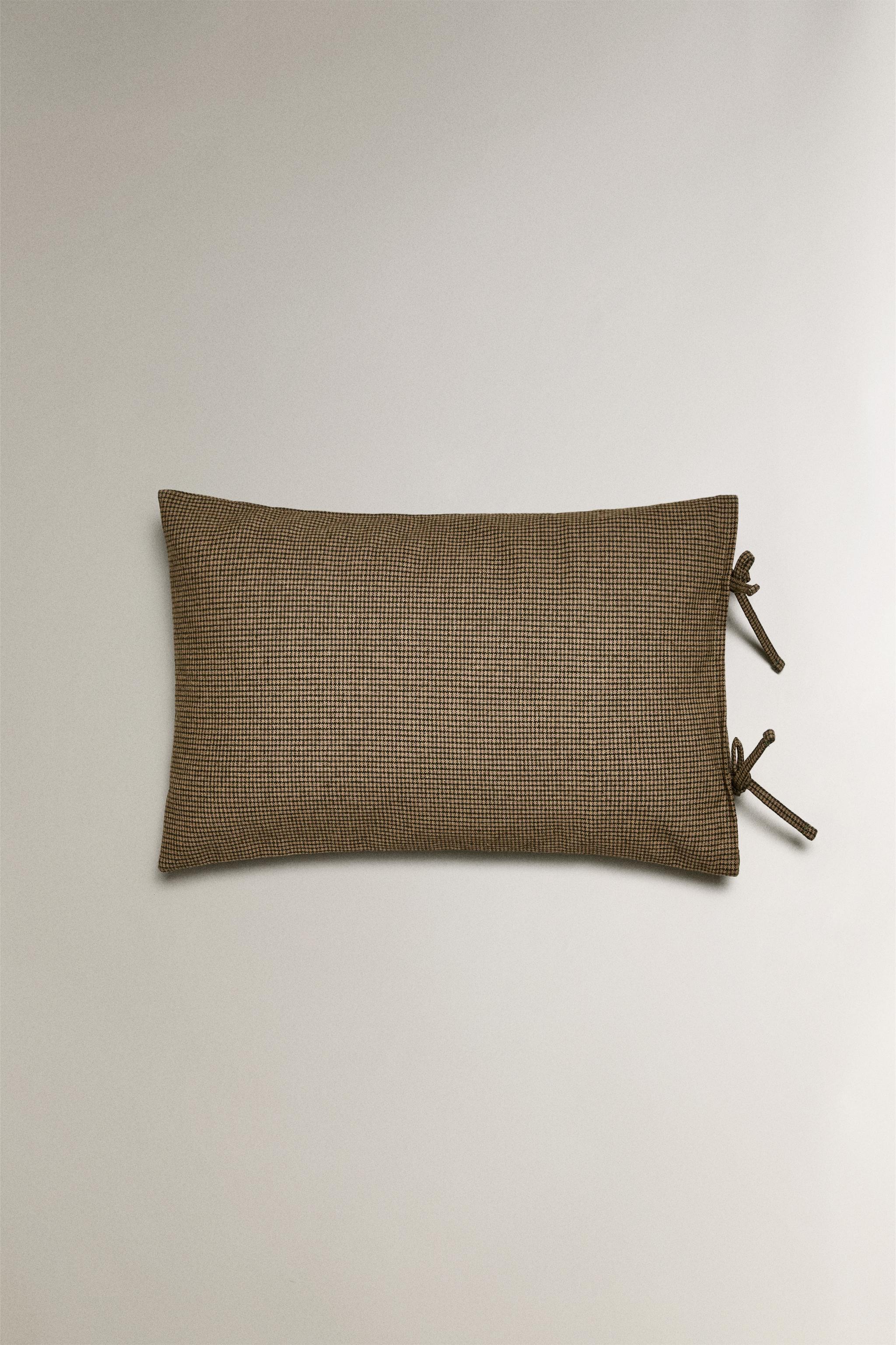 COTTON AND LINEN CHECK CHRISTMAS THROW PILLOW COVER