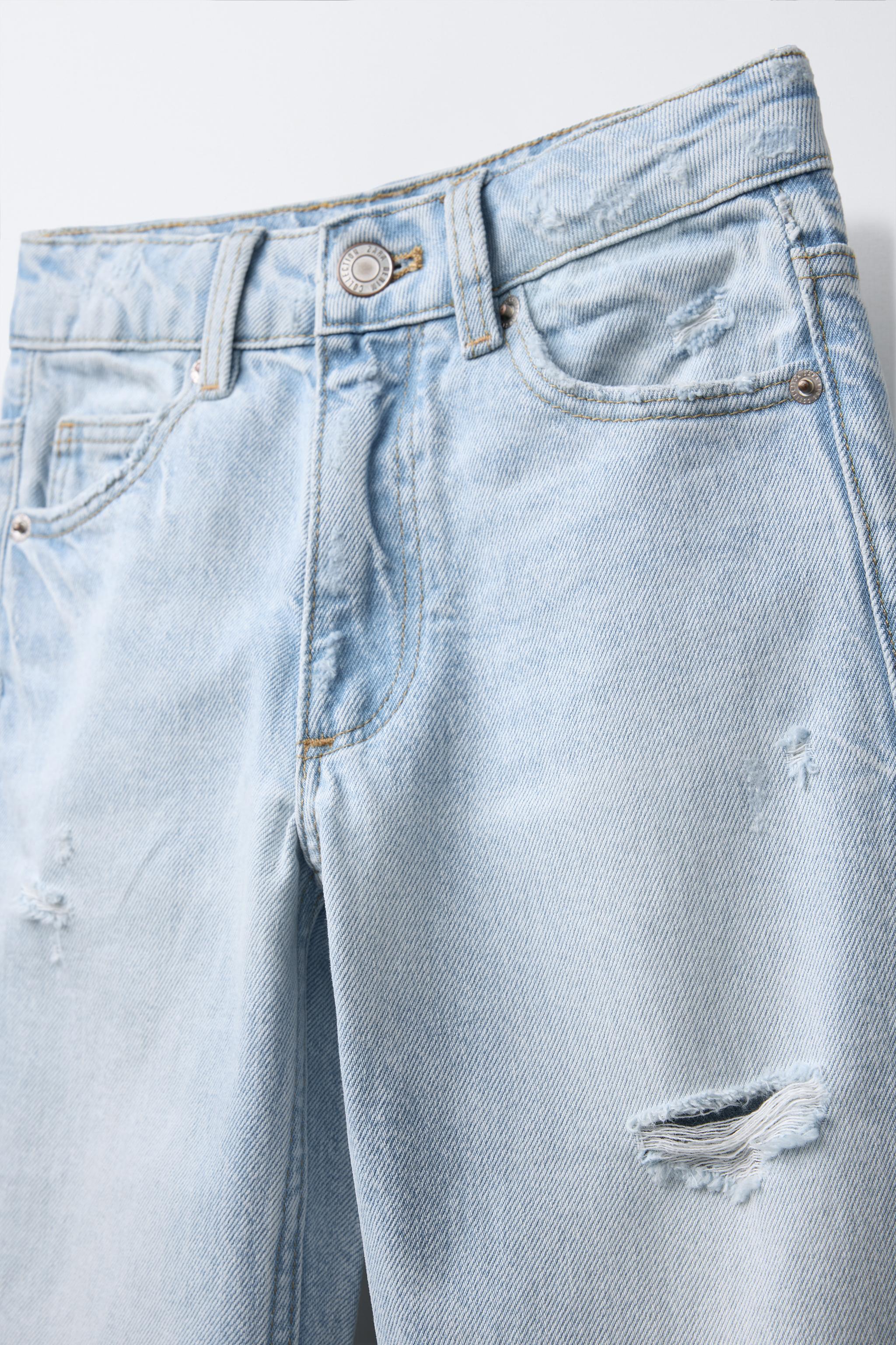 ダメージリップ ワイドレッグ デニムパンツ - ライトブルー | ZARA