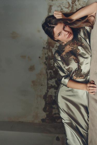 SATIN LACE DRESS - Grey green by Zara - Image 5