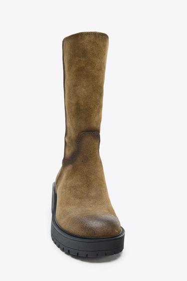 DISTRESSED EFFECT SPLIT SUEDE ANKLE BOOTS - Brown by Zara - Image 3