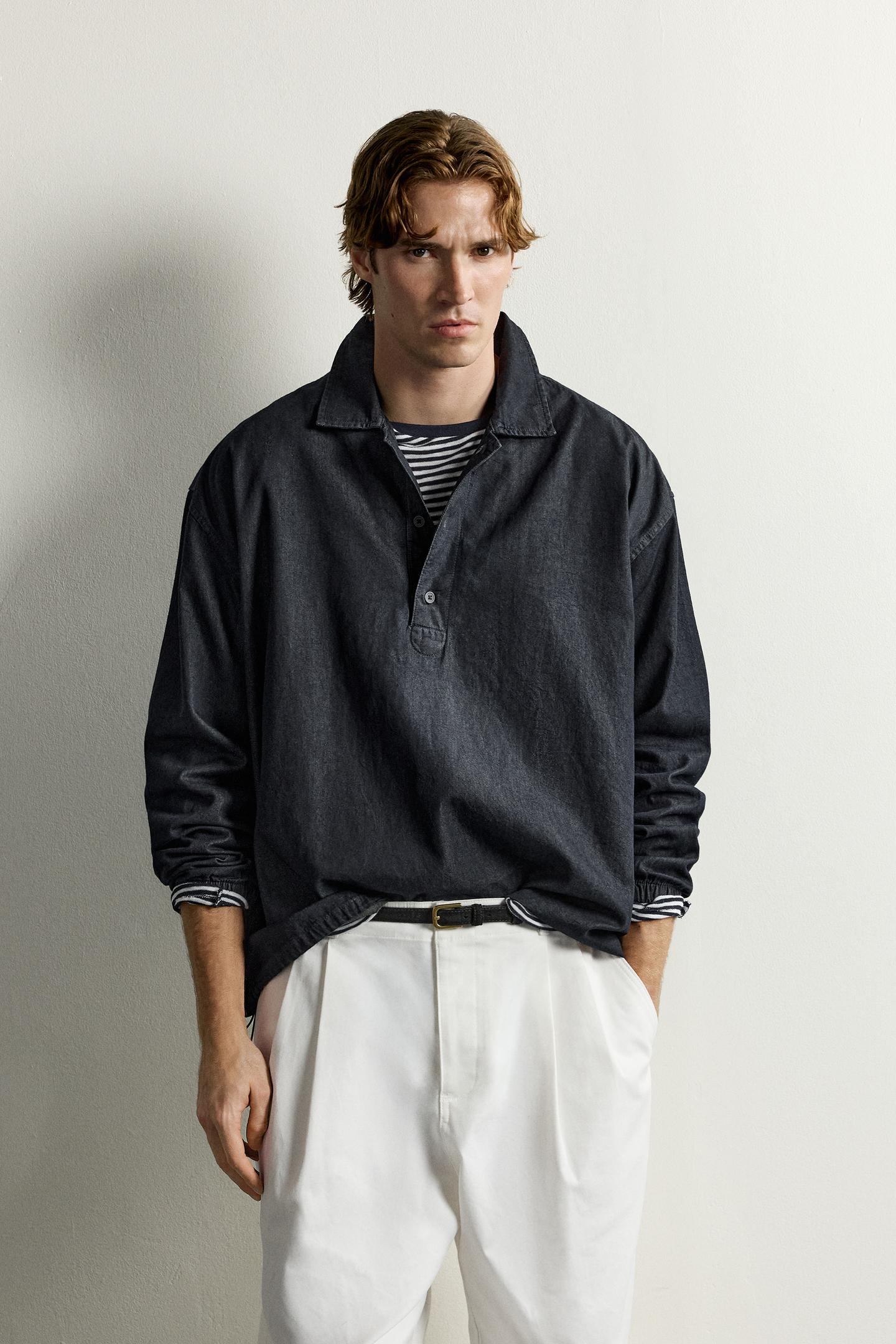 Мужское поло Zara Relaxed Fit Denim Polo, цвет: Индиго — фото 2