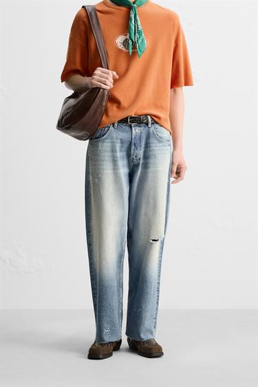 RIPPED BAGGY FIT JEANS - Light blue by Zara