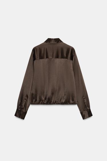 Zara ZW COLLECTION SATIN EFFECT BLOUSE WITH TIES - Brown