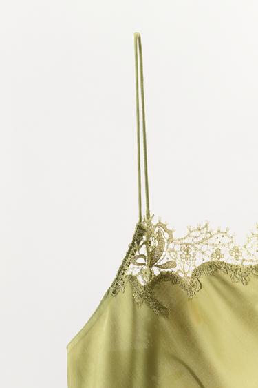 TOP SATINÉ DENTELLE - Vert de Zara - Image 6