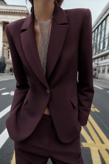 Zara TAILORED BLAZER WITH SHOULDER PADS - Burgundy