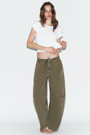 OVERSIZE CARGO TROUSERS - Dark khaki by Zara