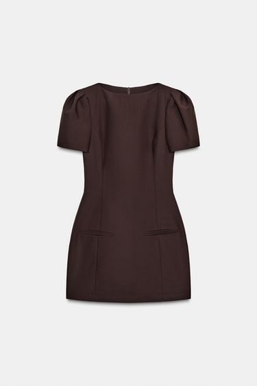 Zara SHORT PLEATED POCKET DRESS - Dark mink