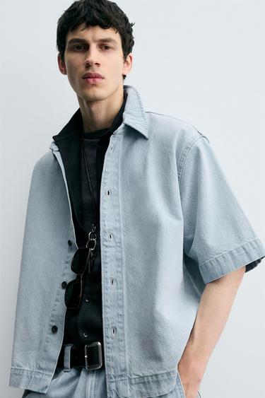 SHORT SLEEVE DENIM SHIRT - Sky blue by Zara - Image 4