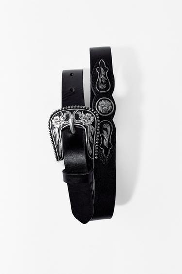 Zara COWBOY LEATHER BELT - Black