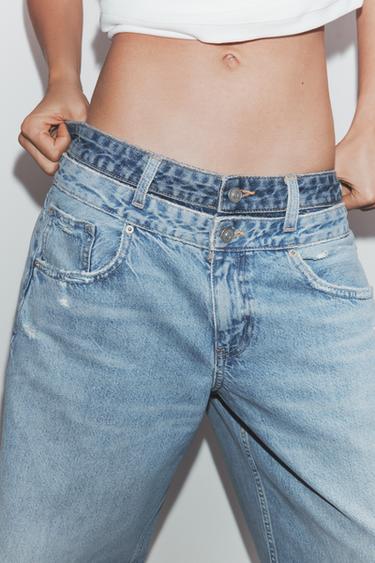 JEANS TRF DROITS DOUBLE TAILLE MI-HAUTE - Bleu ciel de Zara - Image 2