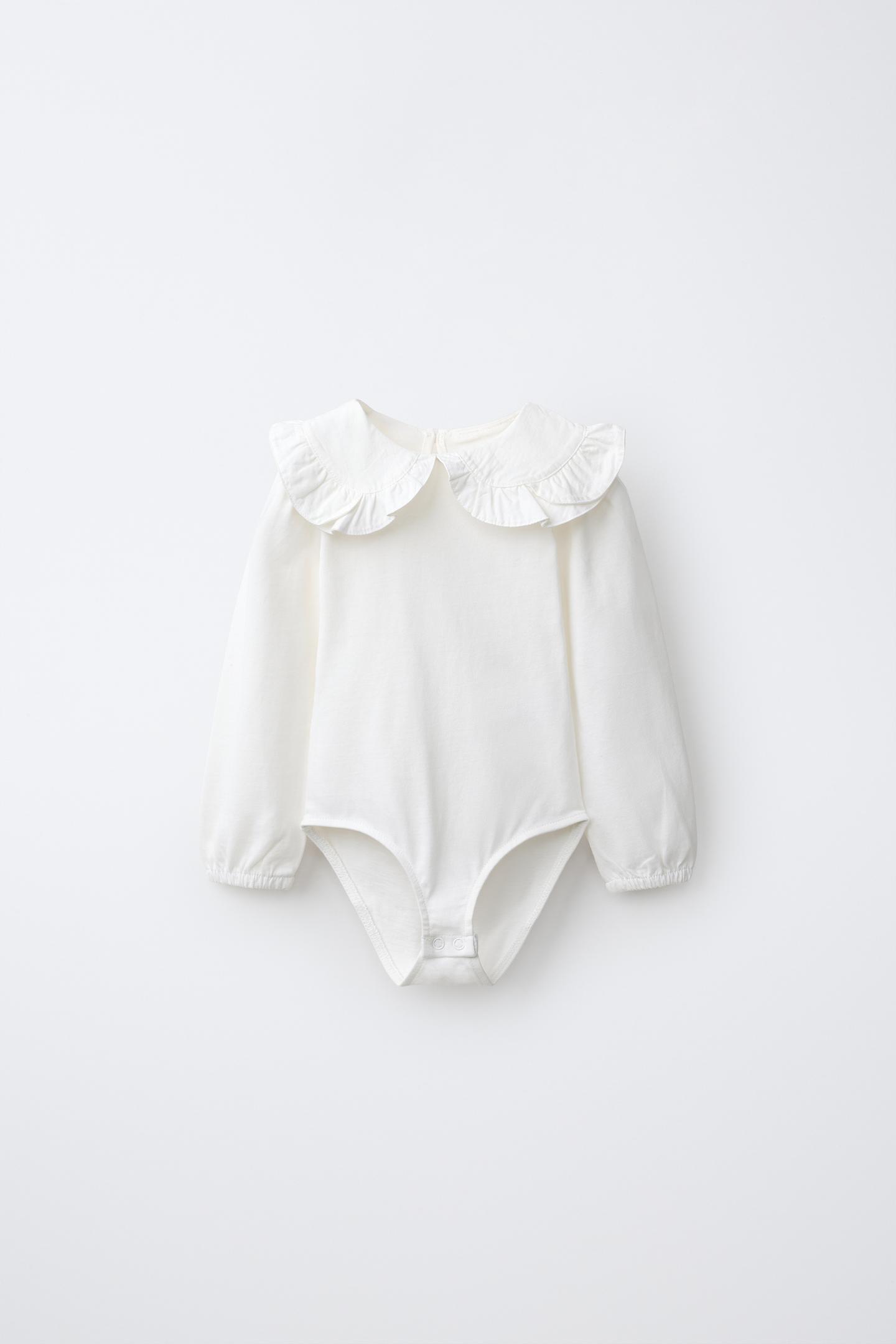Детский топ Zara Ruffled Peter Pan Collar Babysuit, цвет: Устричный белый