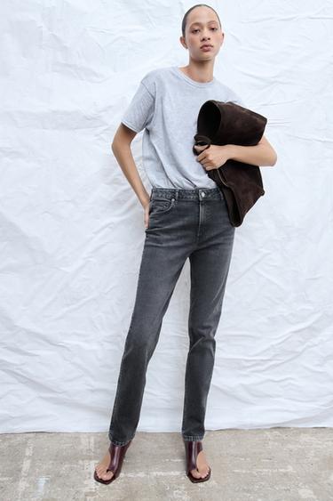 JEANS ZW COLLECTION SKINNY TIRO ALTO - Gris de Zara