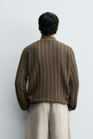 CABLE KNIT POLO SHIRT - camel by Zara - Image 2
