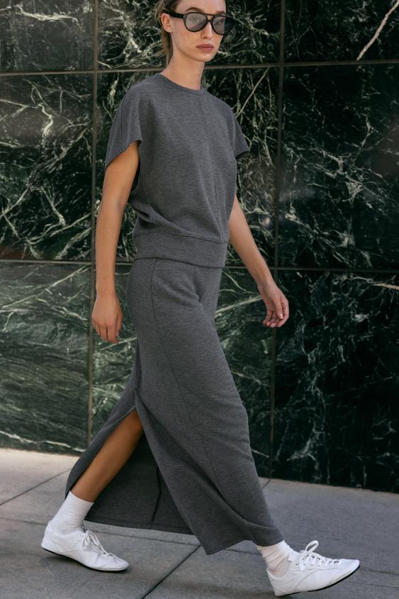 SOFT STRAIGHT MIDI SKIRT - Grey marl by Zara - Image 0