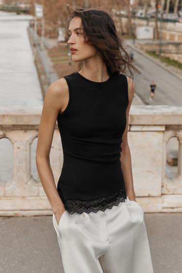 DRAPED LACE TOP - Black by Zara