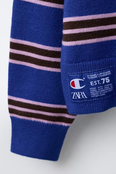 Zara CHAMPION ® X ZARA EMBROIDERED STRIPED KNIT SWEATER - Blues