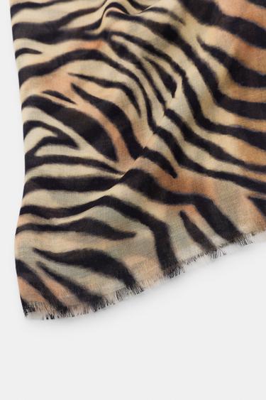 FOULARD MODAL SOIE IMPRIMÉ ANIMAL - brun de Zara - Image 4