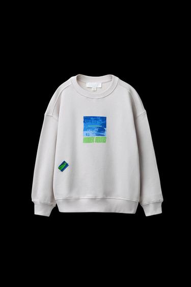 PRINTED SWEATSHIRT WITH LABEL - Grey by Zara - Image 0
