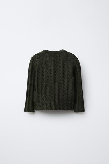 CABLE-KNIT JUMPER - Dark green by Zara - Image 1