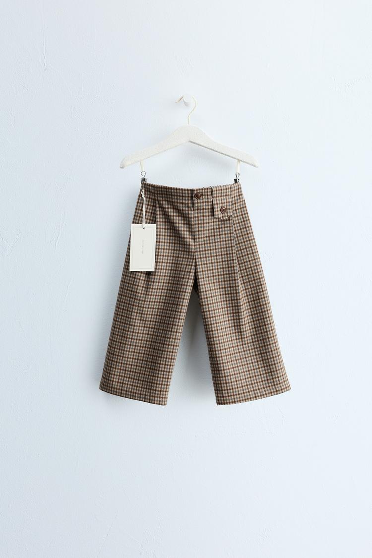 ZARA TIMELESS - CHECKED WIDE-LEG PANTS — taupe brown