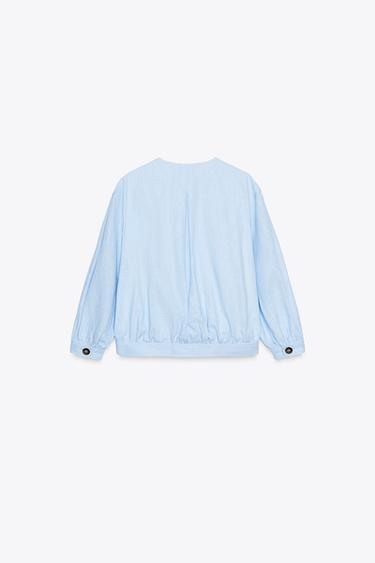 BOMBER JACKET WITH LINEN BLEND - Light blue by Zara - Image 5