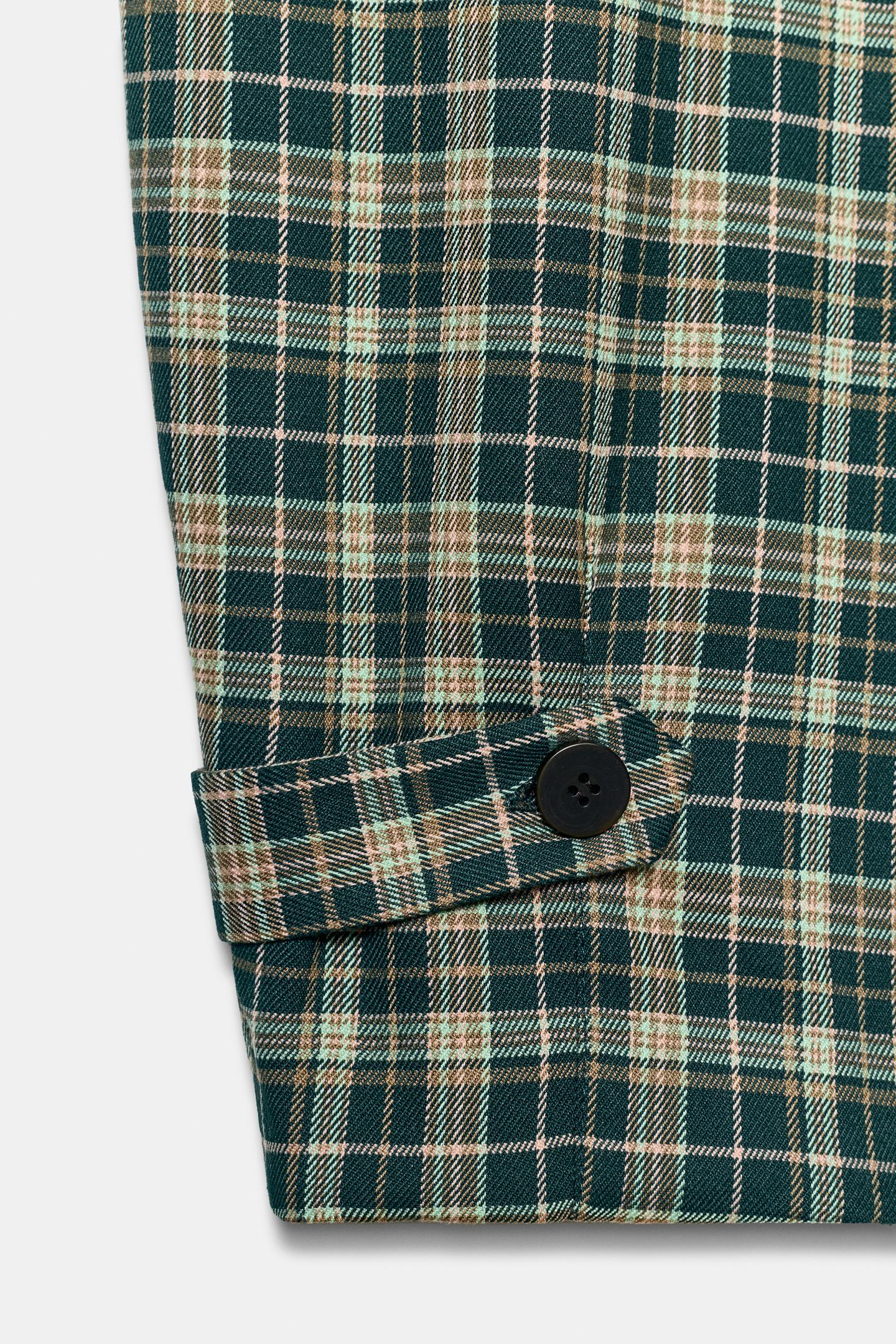 Женские брюки Zara Checkered With Tab Hem, цвет: Зелёный / Экрю — фото 4