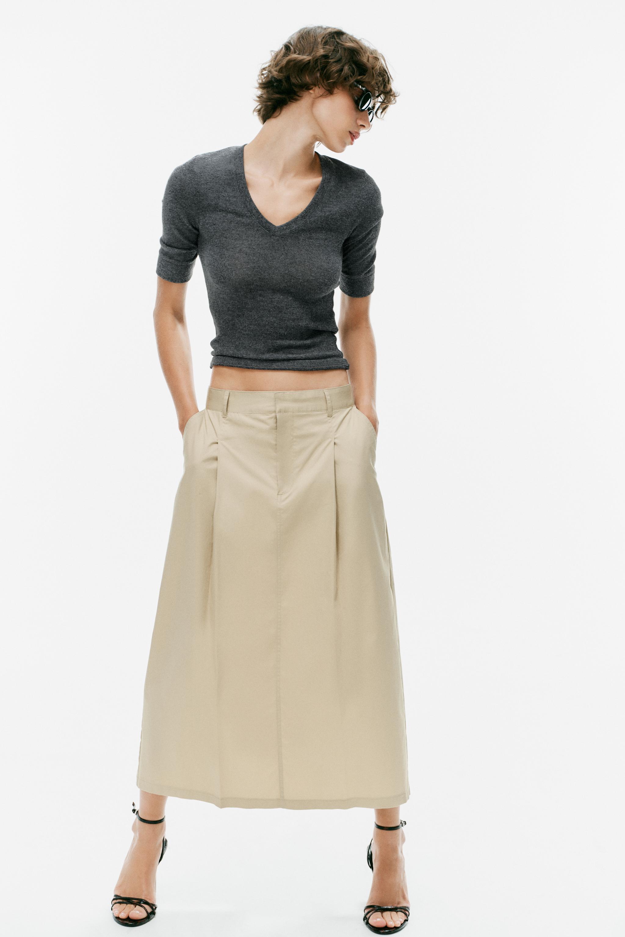 PLEATED MIDI SKIRT — stone