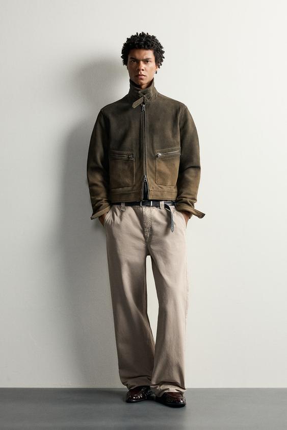Zara WASHED LEATHER CROPPED FIT JACKET - Black / Brown - Image 0