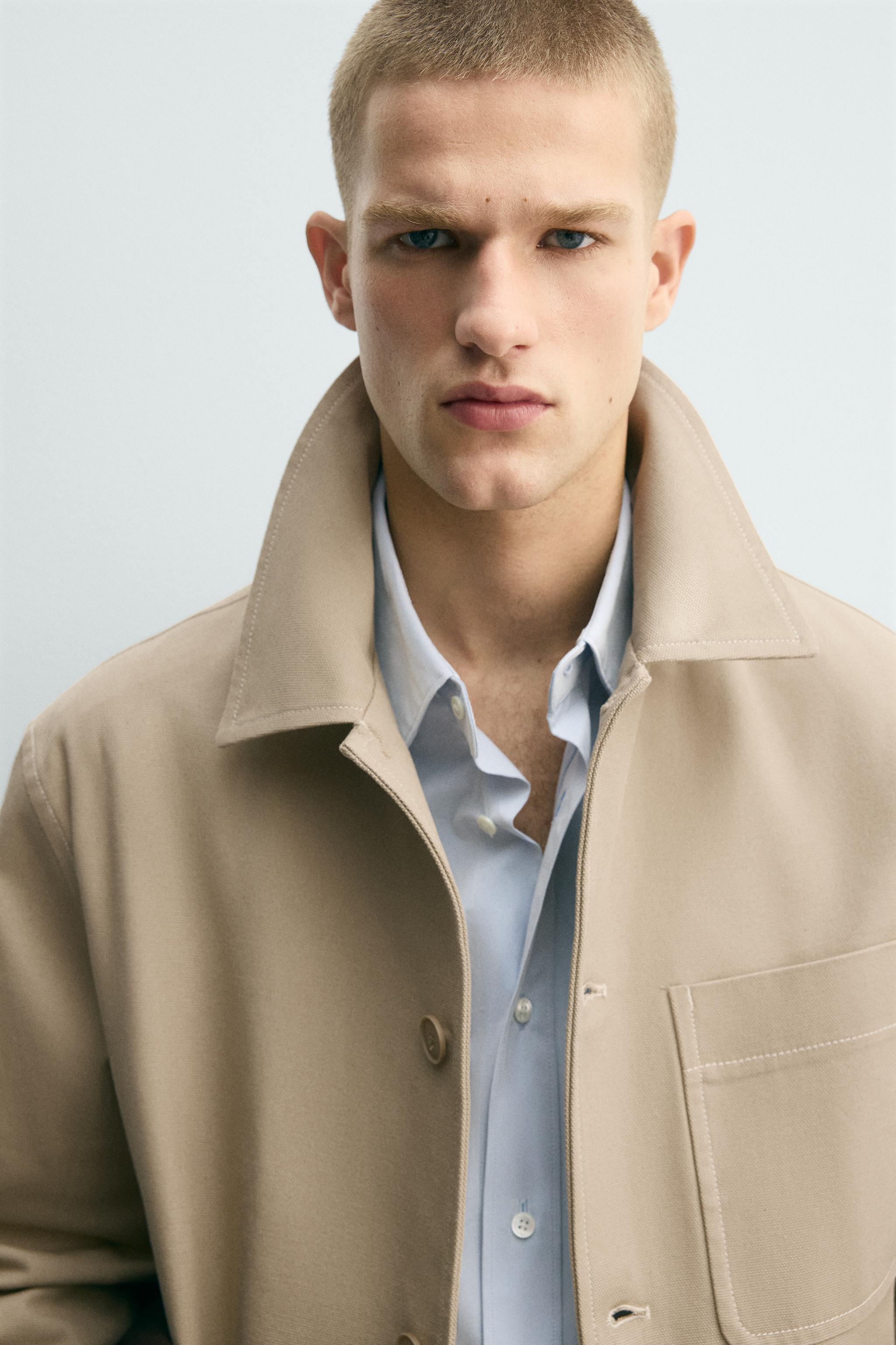 ZARA テクスチャードシャツジャケット ステッチ入りテクスチャードシャツジャケット - ゴールデンブラウン