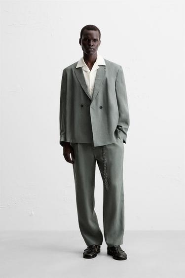 100% LINEN SUIT TROUSERS - washed green by Zara