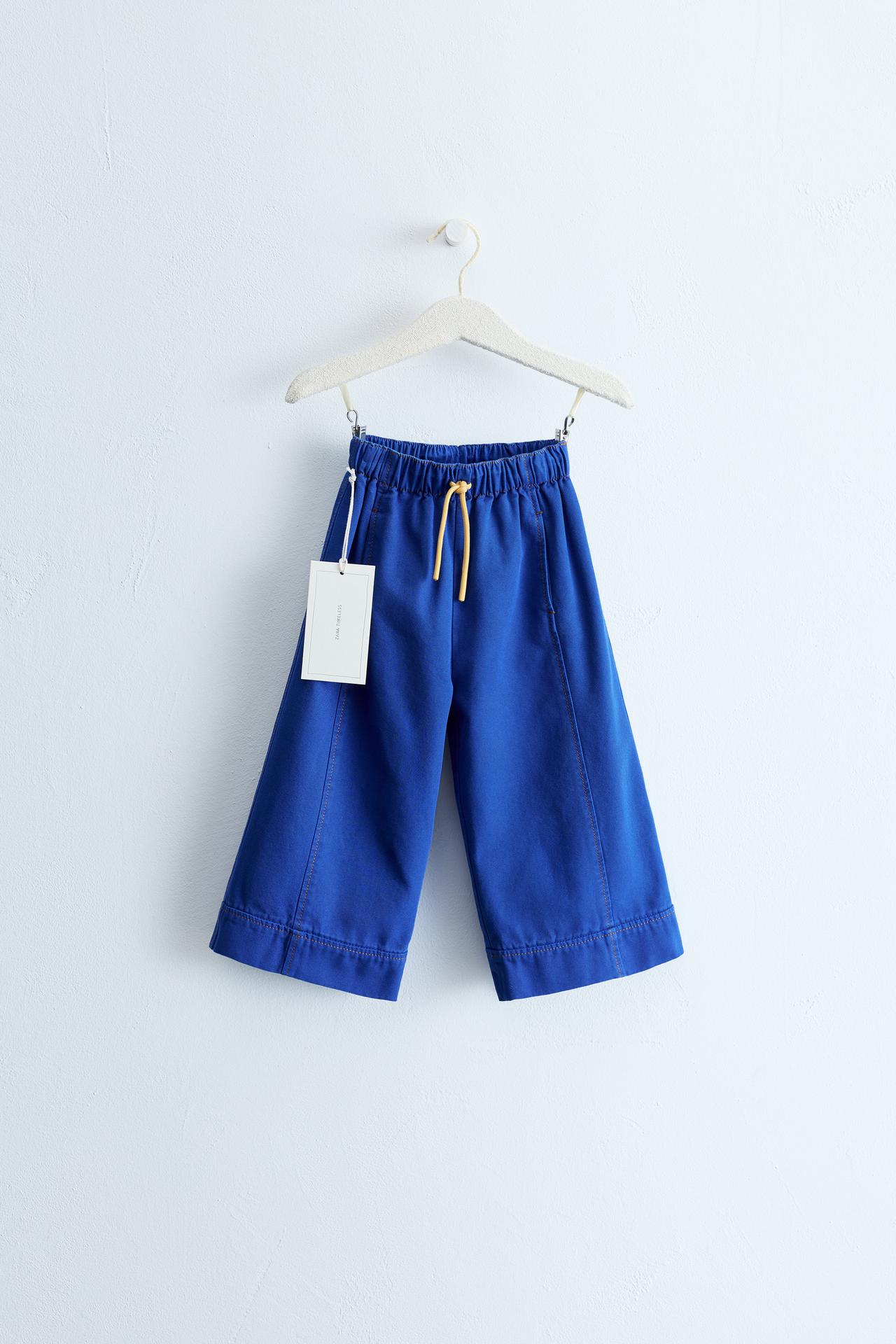 ZARA TIMELESS - CANVAS WIDE LEG PANTS WITH CONTRAST STITCHING — Bluish