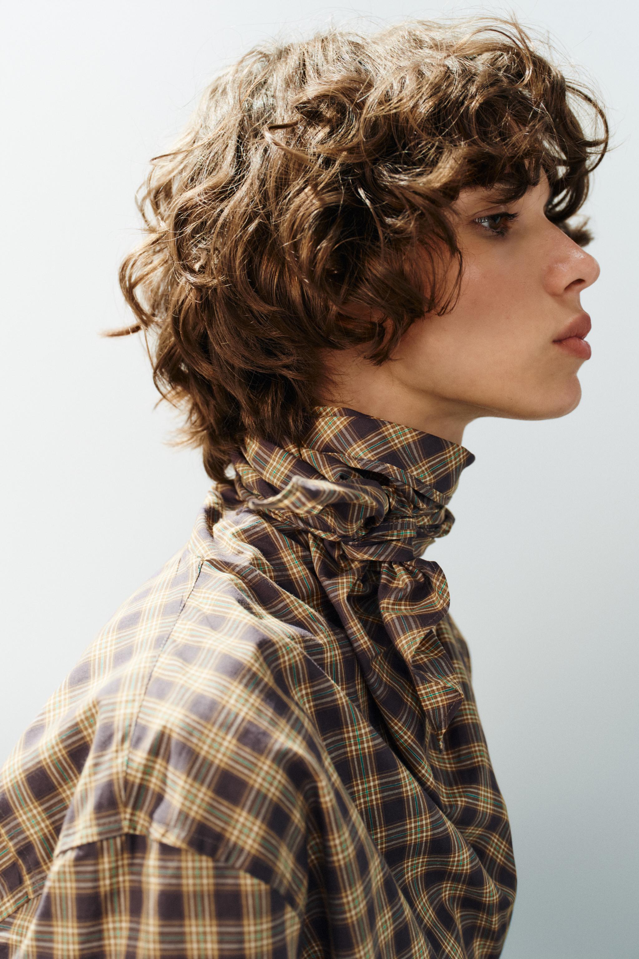 Женские рубашки Zara PLAID SCARF-NECK OVERSIZE SHIRT — фото 4