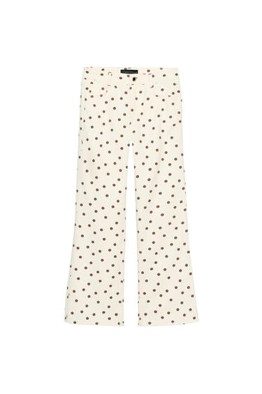 Zara Z1975 MID-RISE MINI FLARE POLKA DOT JEANS - Oyster-white
