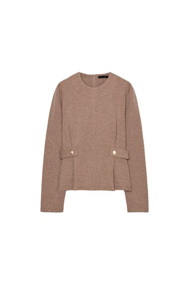 TOP SARGA BOTONES - Marrón claro de Zara