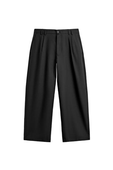 Zara RELAXED FIT PLEATED SUIT PANTS - Black