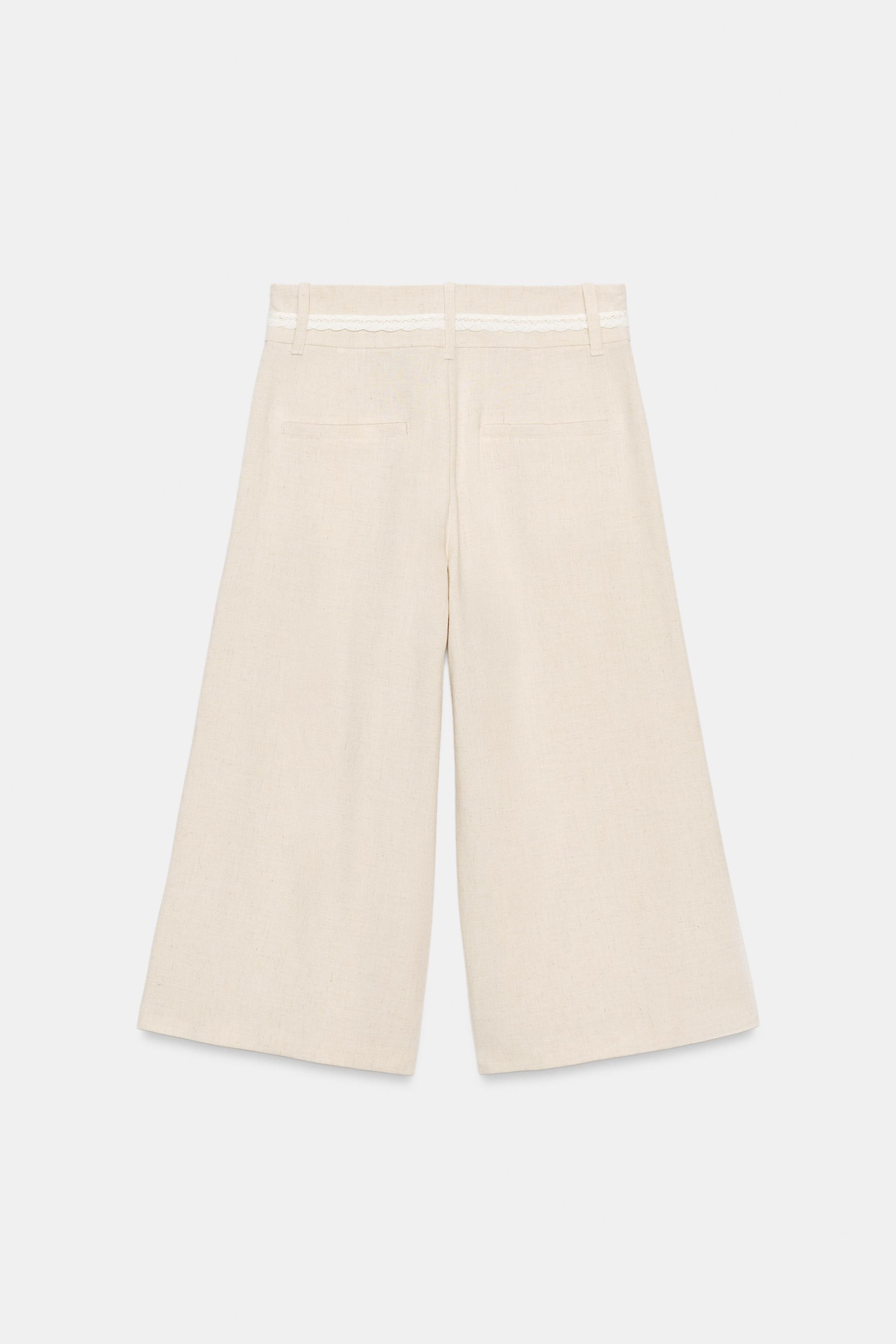 LONG LINEN LACE TRIM SHORTS