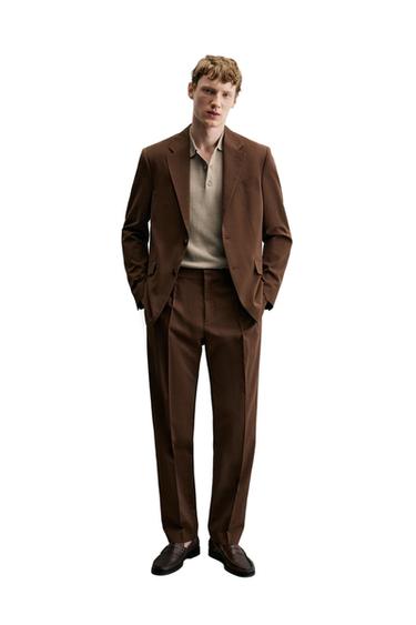 REGULAR FIT SUIT TROUSERS - Brown by Zara