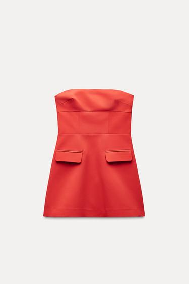 STRAPLESS DRESS WITH LAPELS - Orange by Zara
