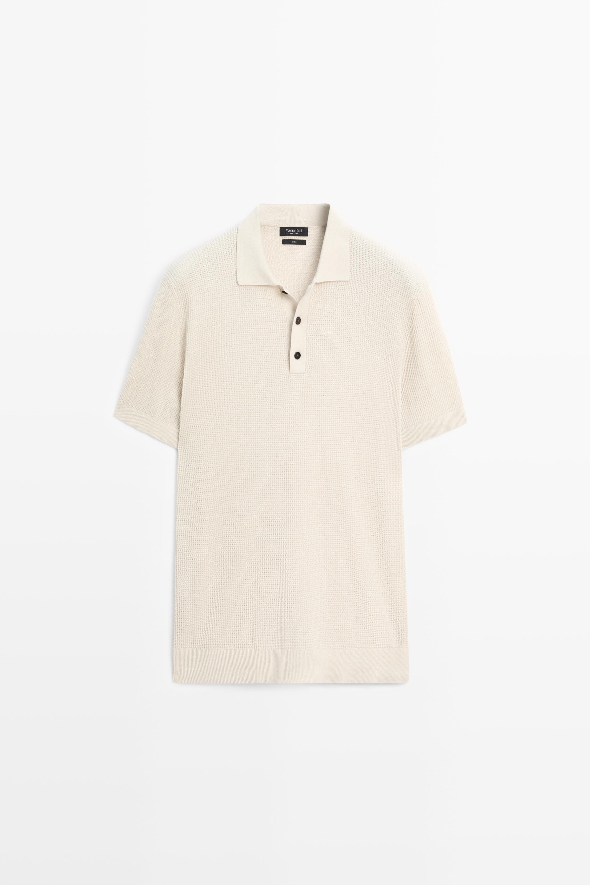 100% cotton button-collar polo shirt — Ecru
