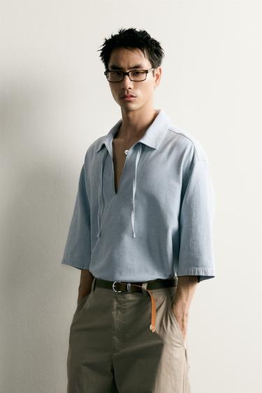 Zara 休閒版輕質丹寧 POLO 衫 - 淡藍色