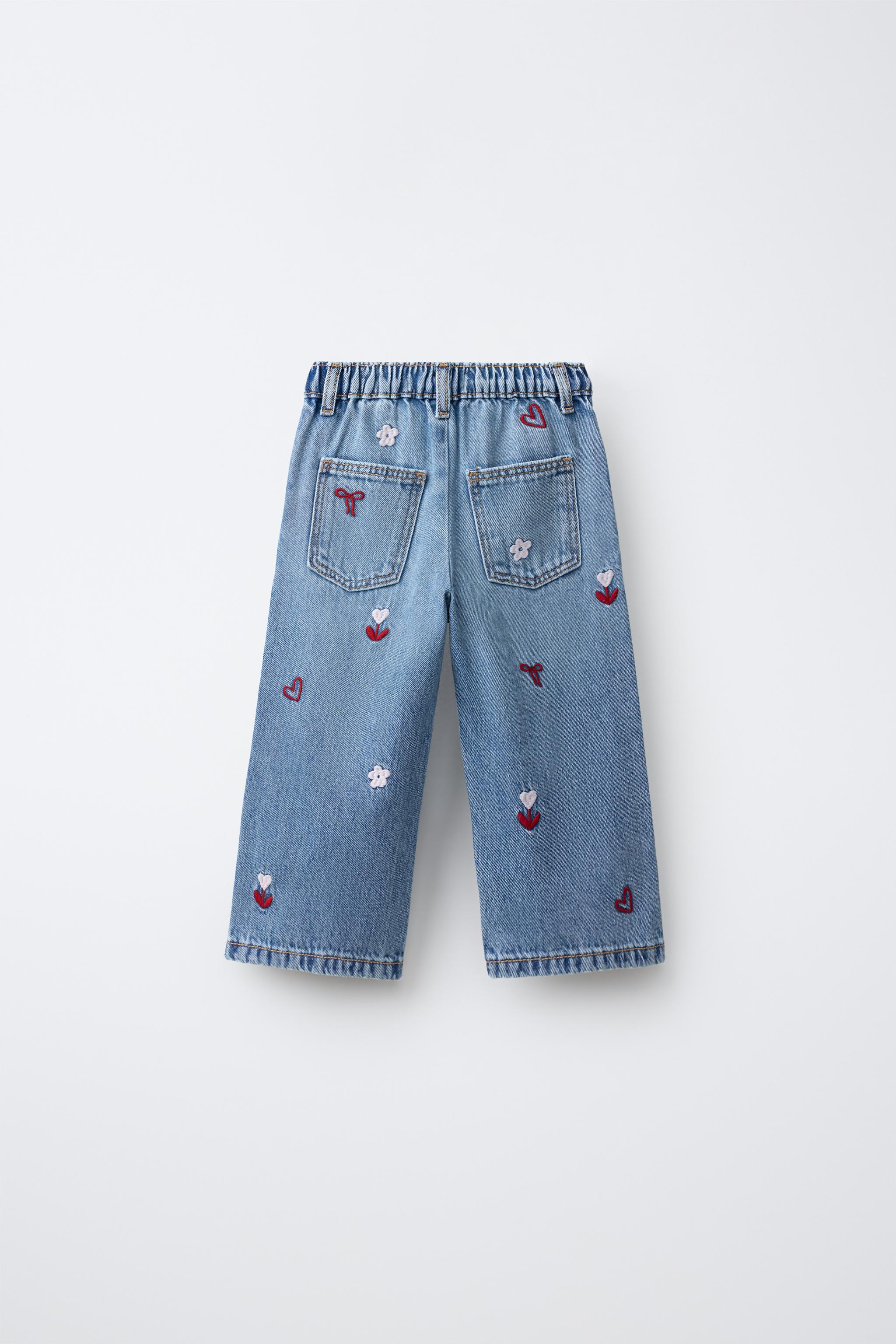 EMBROIDERED FLOWY WIDE LEG JEANS — Light blue (alternate view)