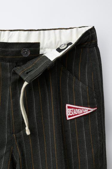 PANTALON À RAYURES ET PIÈCE - Kaki foncé de Zara - Image 2